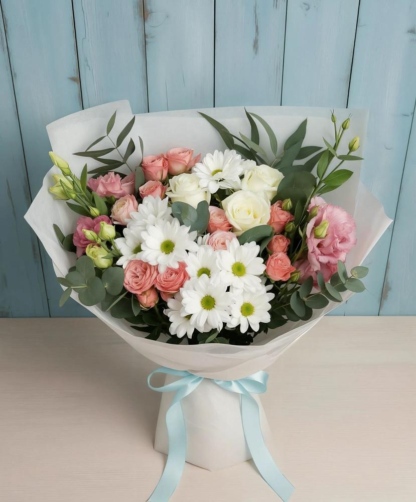 Букет цветов из: Розы, Лизиантусы и Хризантемы в Коле
