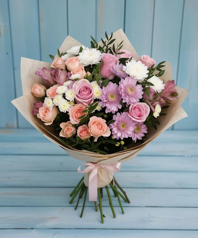 Букет цветов из: Хризантемы, Розы и Альстромерии в Коле
