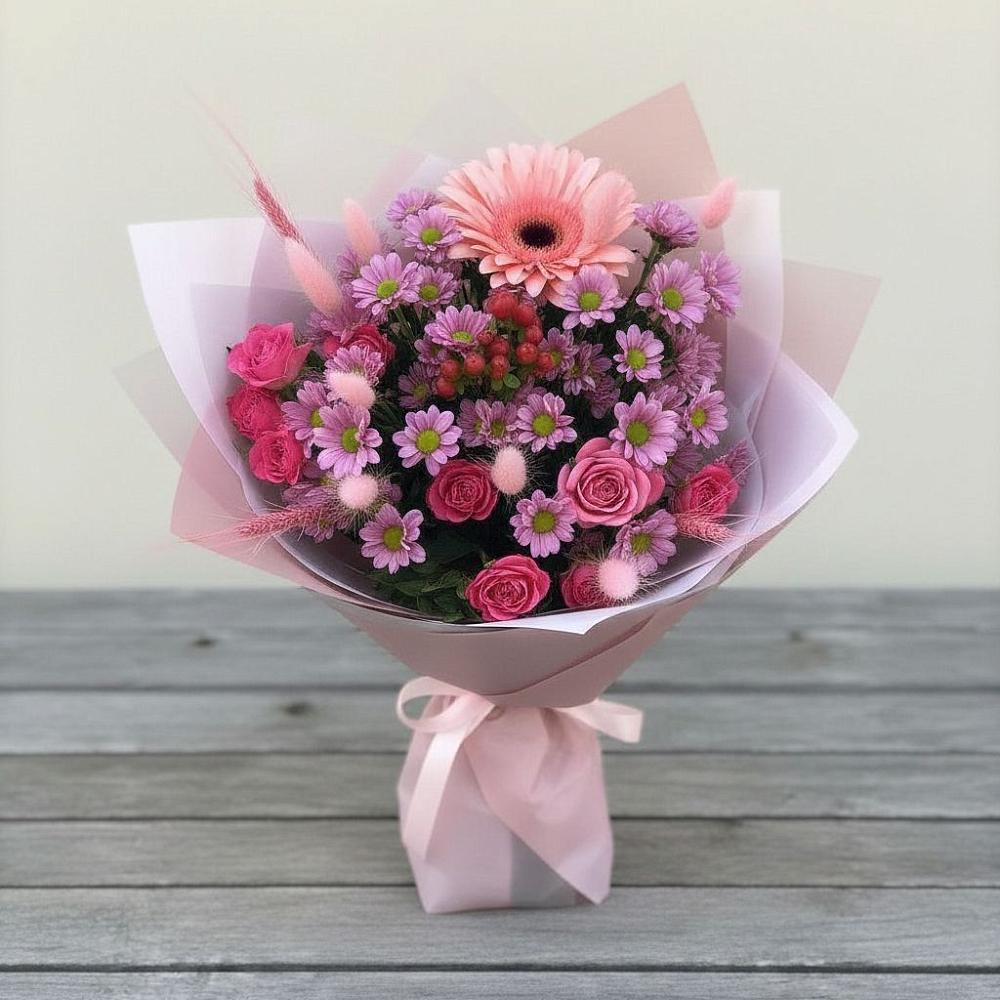 Букет цветов из: Розы, Герберы и Хризантемы в Коле